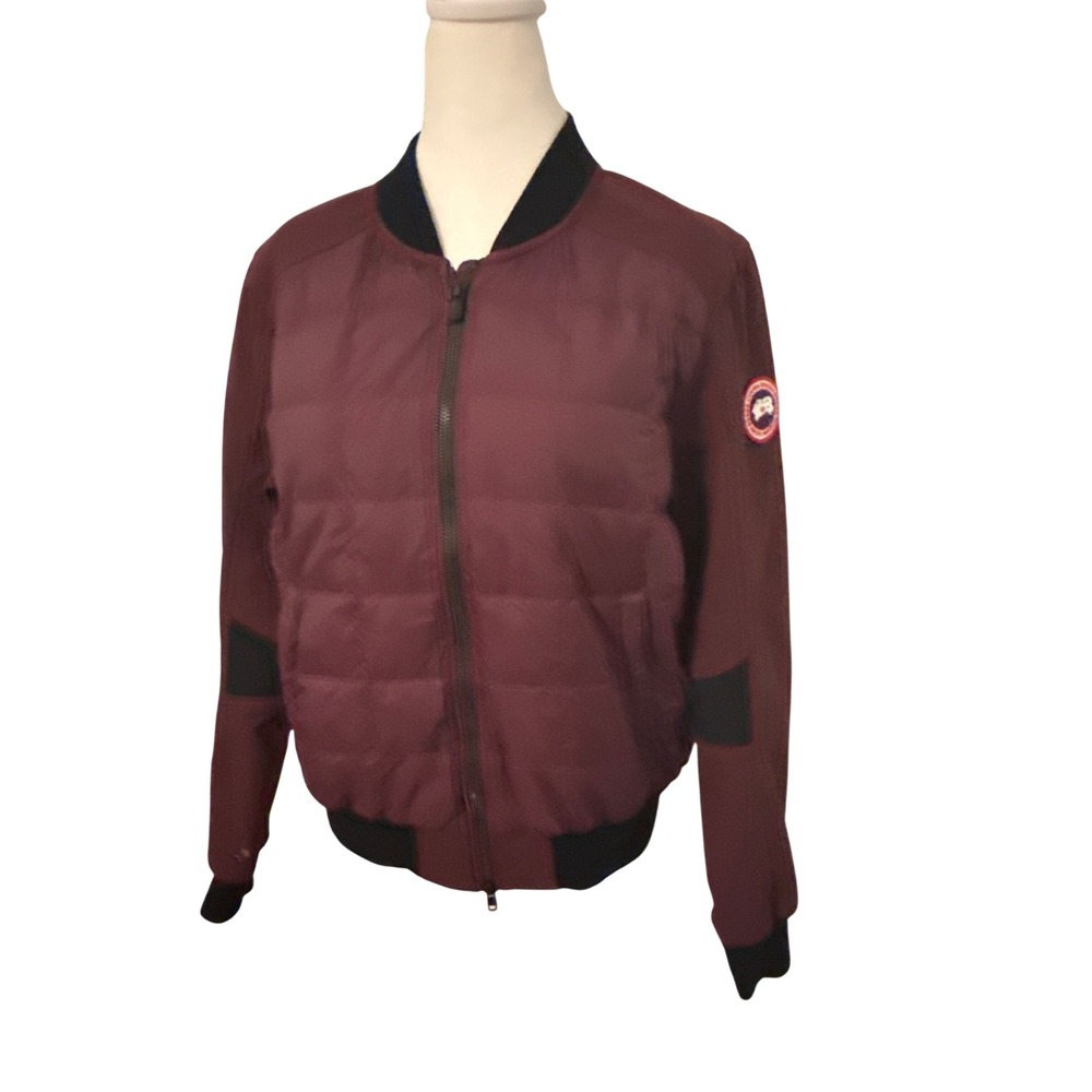 Canada Goose Burgundy Puffer Bomber Jacket Women's Size L Arctic Program Logo